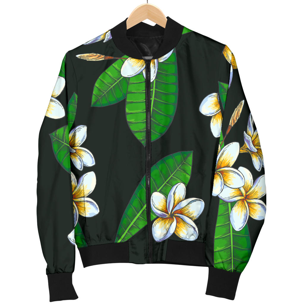 White Plumeria Pattern Print Design PM023 Men Bomber Jacket