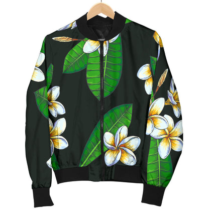 White Plumeria Pattern Print Design PM023 Men Bomber Jacket