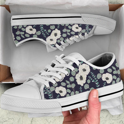 Anemone Pattern Print Design AM01 White Bottom Low Top Shoes