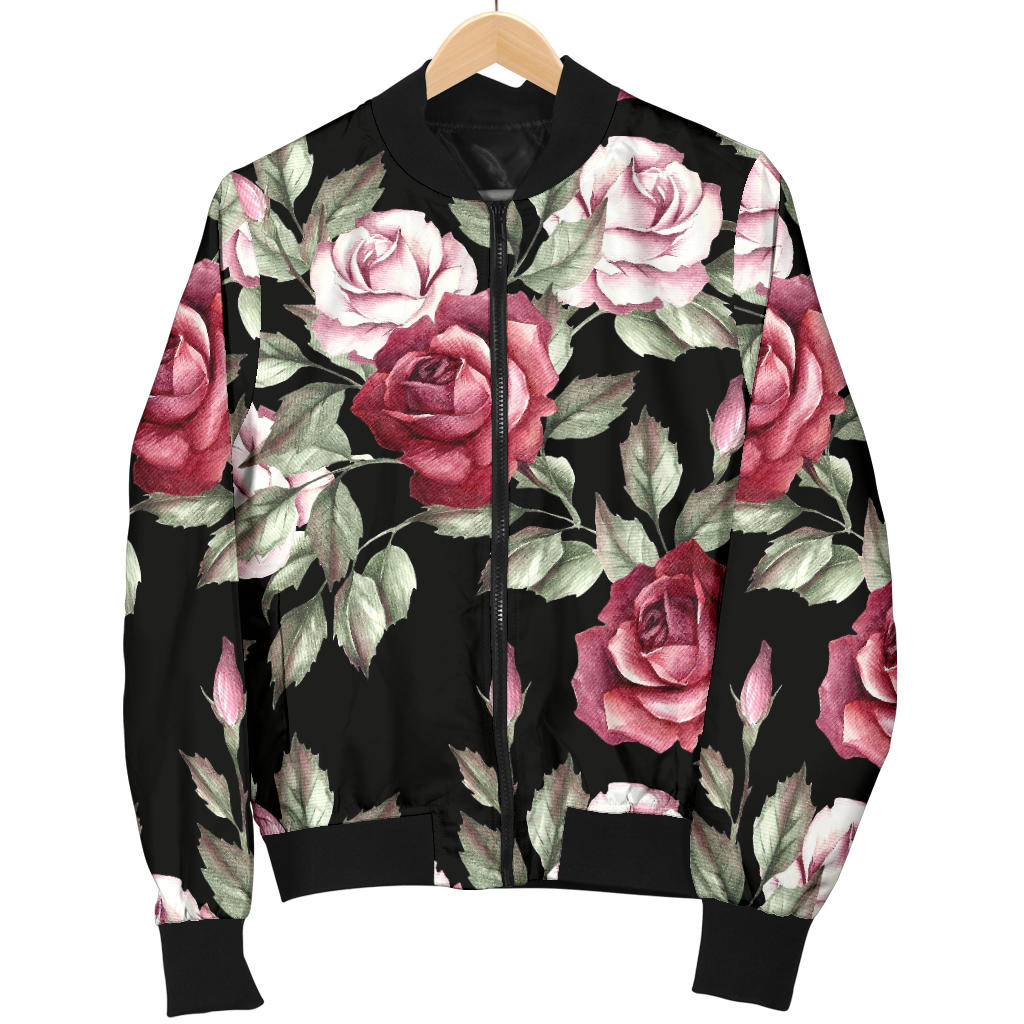 Rose Red Pink Pattern Print Design RO03 Women Bomber Jacket