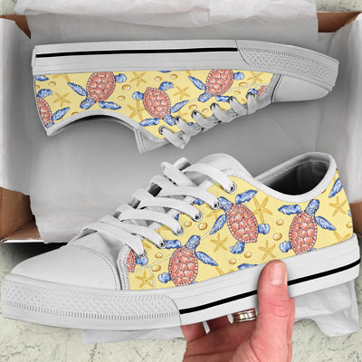 Sea Turtle Pattern Print Design T06 White Bottom Low Top Shoes