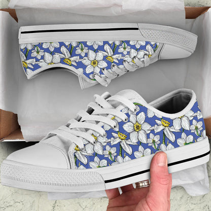Daffodils Pattern Print Design DF08 White Bottom Low Top Shoes