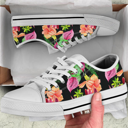 Amaryllis Pattern Print Design AL09 White Bottom Low Top Shoes