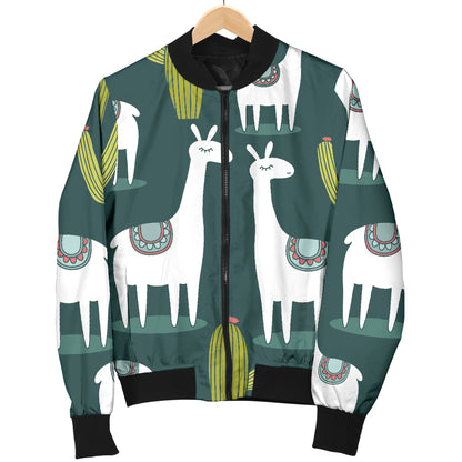 Llama Cactus Pattern Print Design 02 Women's Bomber Jacket