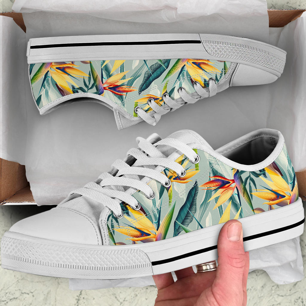 Tropical Flower Pattern Print Design TF022 White Bottom Low Top Shoes