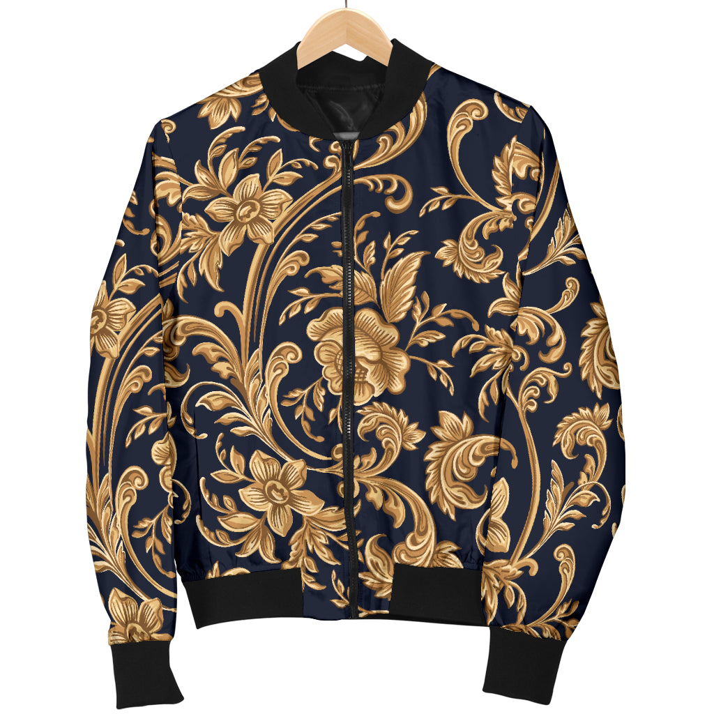 Baroque Golden Pattern Print Design 03 Women's Bomber Jacket