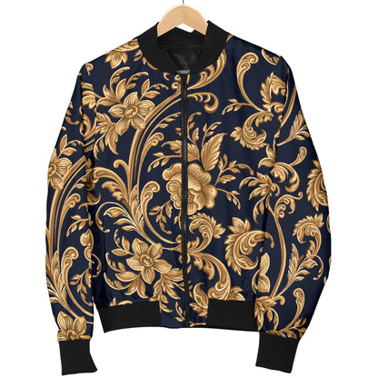 Baroque Golden Pattern Print Design 03 Women's Bomber Jacket