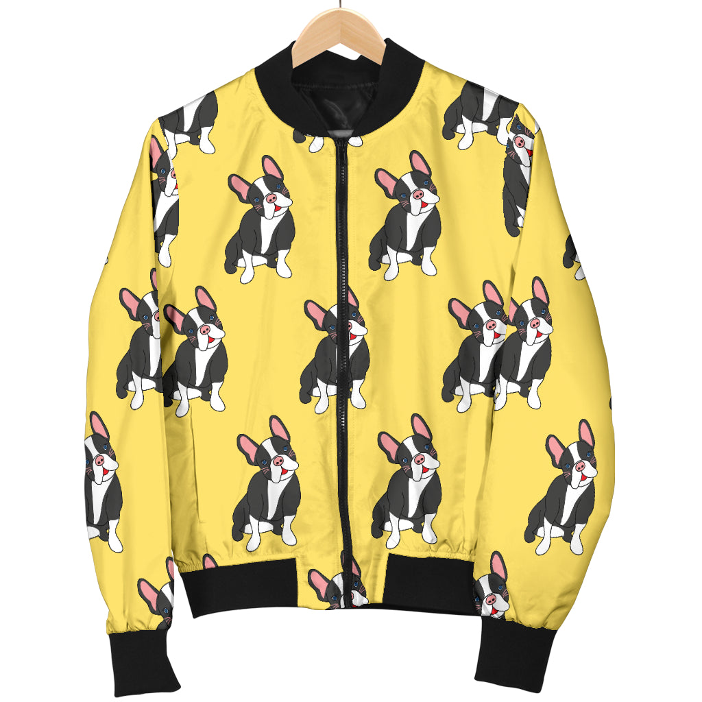 Boston Terrier Pattern Print Design 06 Women's Bomber Jacket