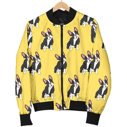 Boston Terrier Pattern Print Design 06 Women's Bomber Jacket