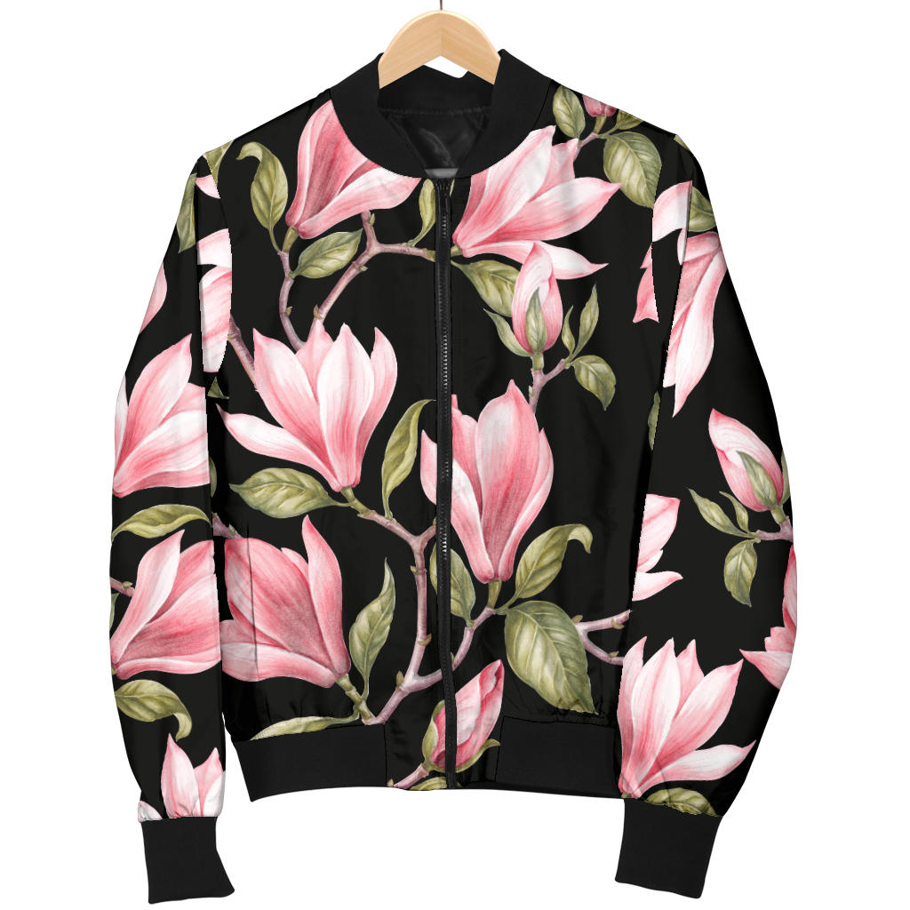 Magnolia Pattern Print Design MAG03 Women Bomber Jacket