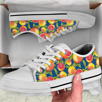 Grapefruit Pattern Print Design GF04 White Bottom Low Top Shoes