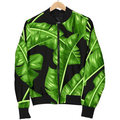 Banana Leaf Pattern Print Design BL01 Women Bomber Jacket