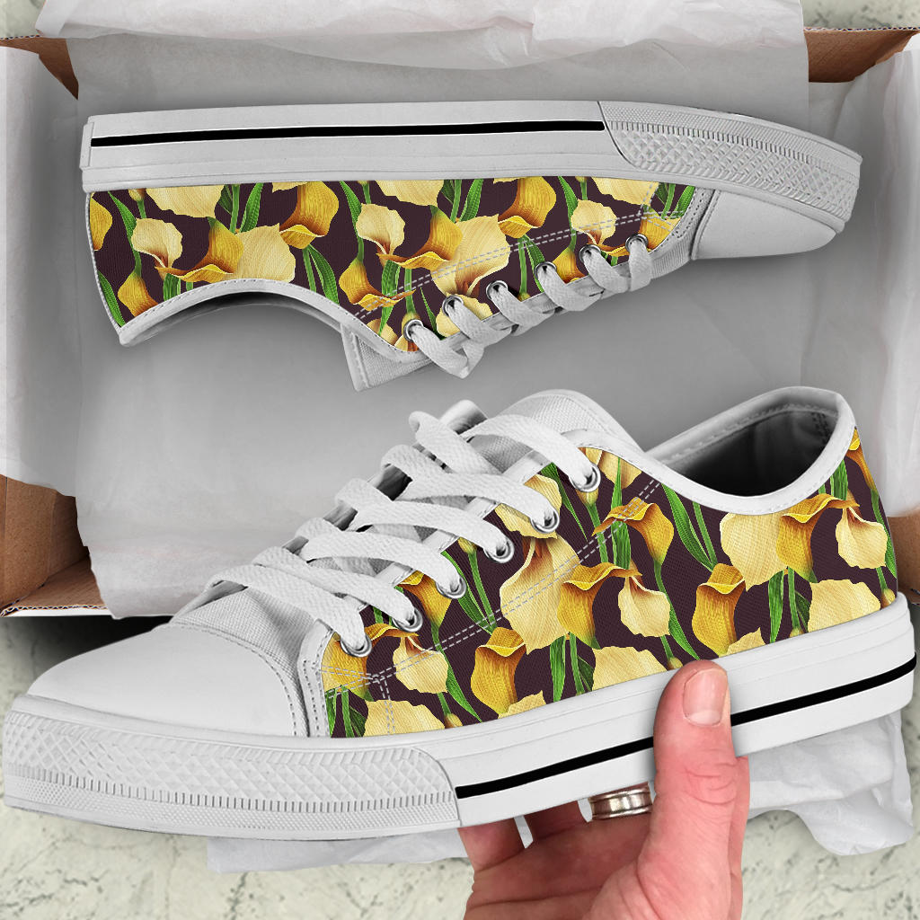 Lily Pattern Print Design LY013 White Bottom Low Top Shoes