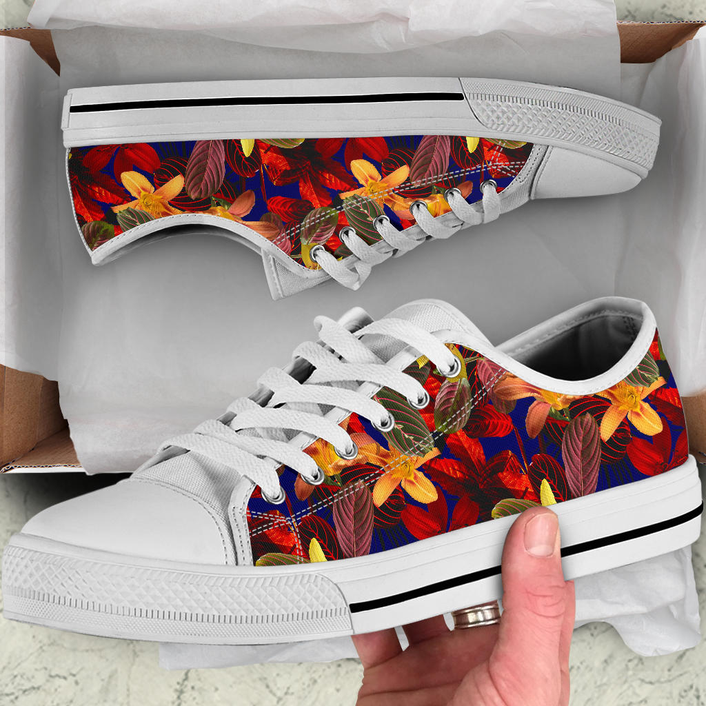 Lily Pattern Print Design LY014 White Bottom Low Top Shoes