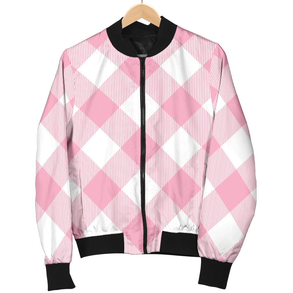 Gingham Pink Pattern Print Design 02 Women's Bomber Jacket