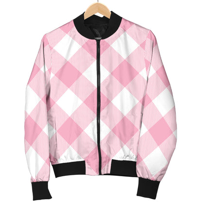 Gingham Pink Pattern Print Design 02 Women's Bomber Jacket