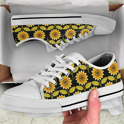 Sunflower Pattern Print Design SF015 White Bottom Low Top Shoes