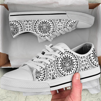 Polynesian Tribal Symbol White Bottom Low Top Shoes