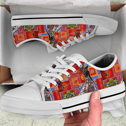 African Print Pattern White Bottom Low Top Shoes