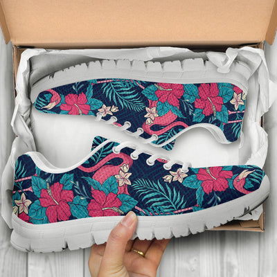 Flamingo Red Hibiscus Pattern Sneakers White Bottom Shoes