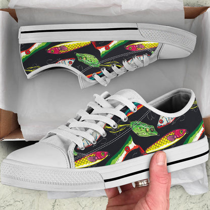 Fishing Bait Print White Bottom Low Top Shoes