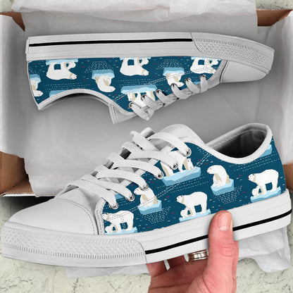 Polar Bear Pattern Print Design PB02 White Bottom Low Top Shoes