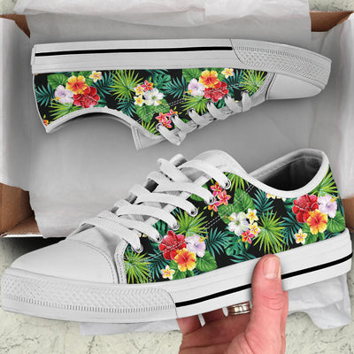 Hibiscus Hawaiian flower tropical White Bottom Low Top Shoes