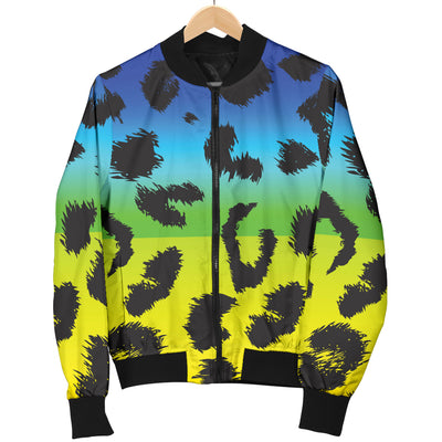 Rainbow Leopard Pattern Print Design A01 Women's Bomber Jacket