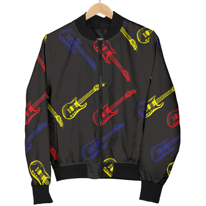 Electric Guitar Pattern Print Design 03 Women's Bomber Jacket
