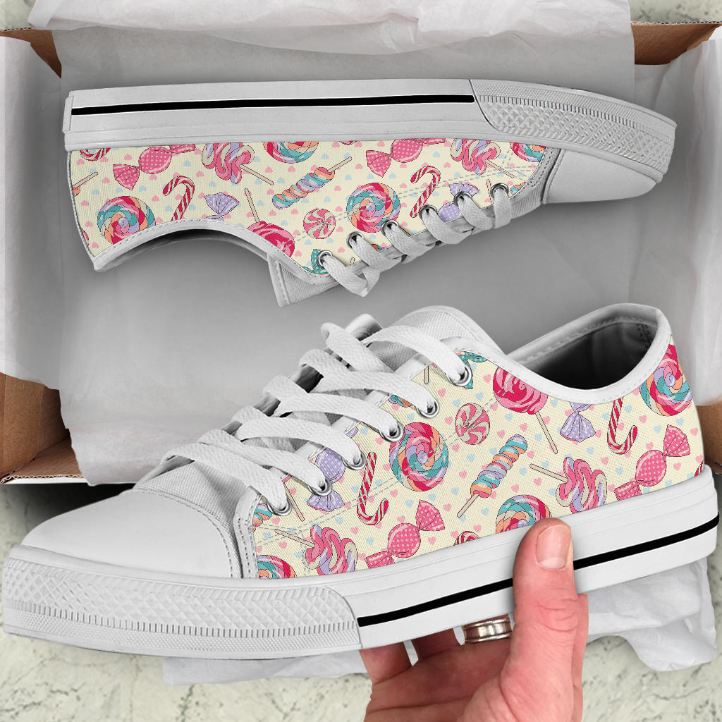 Candy Pattern Print Design CA04 White Bottom Low Top Shoes