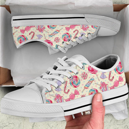 Candy Pattern Print Design CA04 White Bottom Low Top Shoes