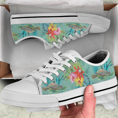 Sea Turtle Pattern Print Design T012 White Bottom Low Top Shoes