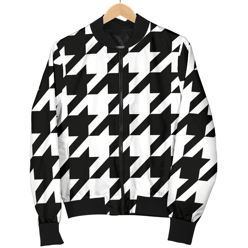 Houndstooth Black White Pattern Print Design 05 Women's Bomber Jacket