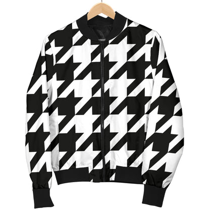 Houndstooth Black White Pattern Print Design 05 Women's Bomber Jacket