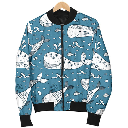 Humpback Whale Pattern Print Design 03 Women's Bomber Jacket