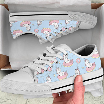 Donut Unicorn Pattern Print Design DN014 White Bottom Low Top Shoes