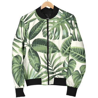 Palm Leaves Pattern Print Design PL014 Women Bomber Jacket