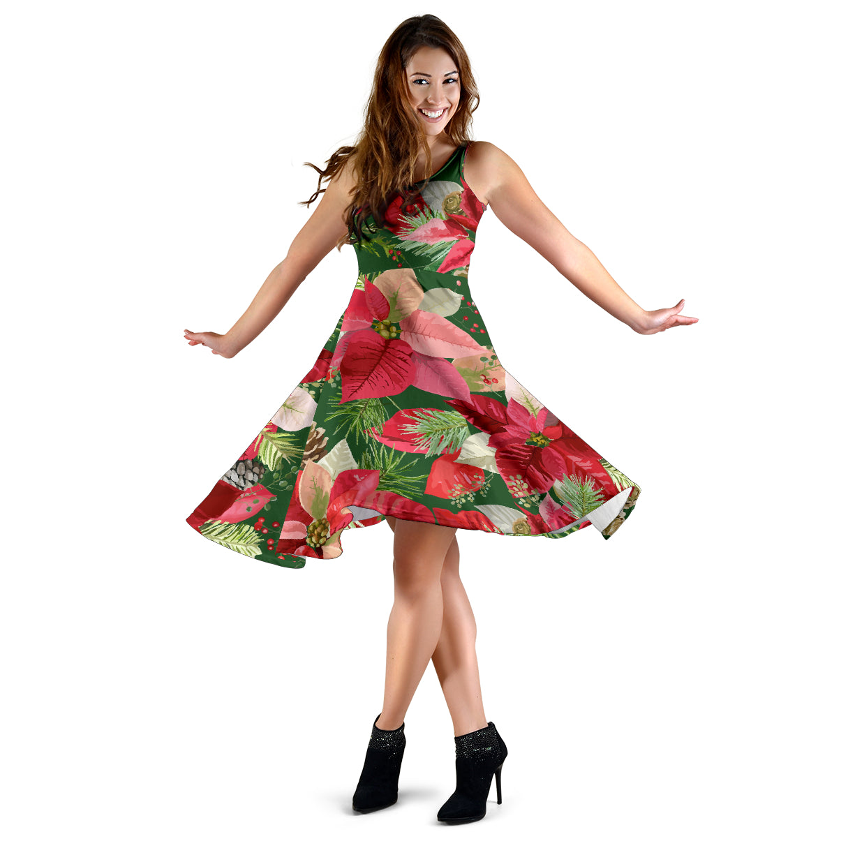 Poinsettia Pattern Print Design POT03 Midi Dress