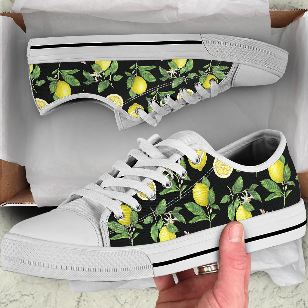 Lemon Pattern Print Design LM02 White Bottom Low Top Shoes