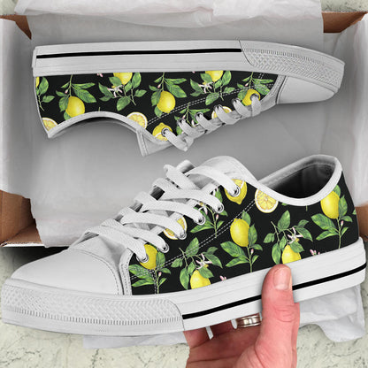 Lemon Pattern Print Design LM02 White Bottom Low Top Shoes