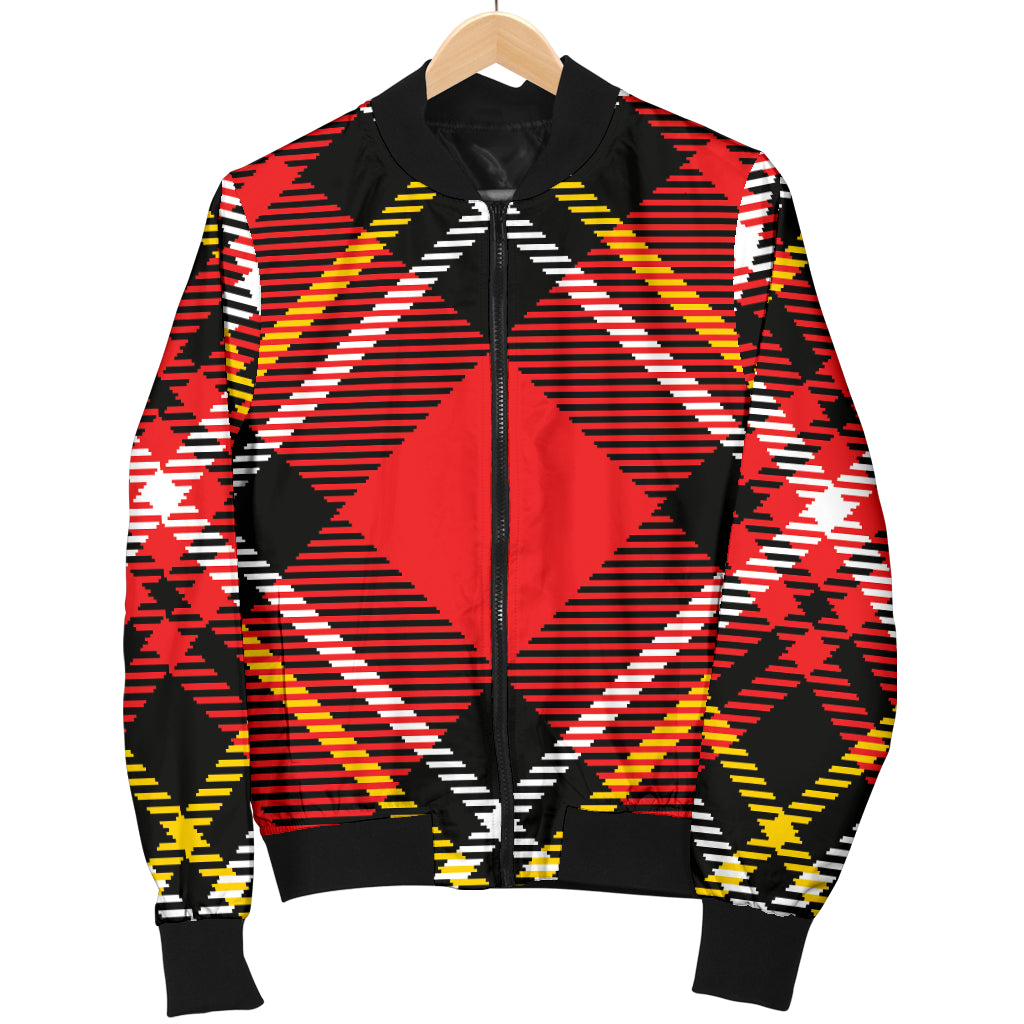 Plaid Red Pattern Print Design A03 Women's Bomber Jacket