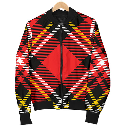 Plaid Red Pattern Print Design A03 Women's Bomber Jacket