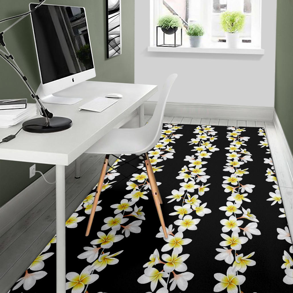 White Plumeria Pattern Print Design PM08 Area Rugs