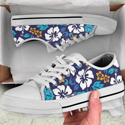 Hibiscus Pattern Print Design HB030 White Bottom Low Top Shoes