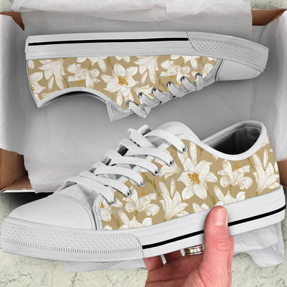 Lily Pattern Print Design LY07 White Bottom Low Top Shoes