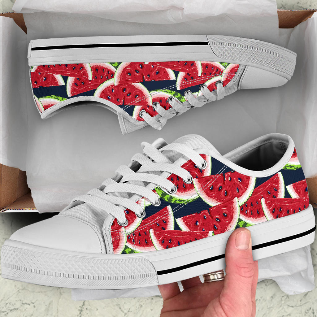 Watermelon Pattern Print Design WM011 White Bottom Low Top Shoes