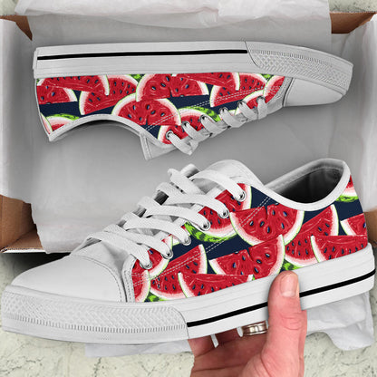 Watermelon Pattern Print Design WM011 White Bottom Low Top Shoes
