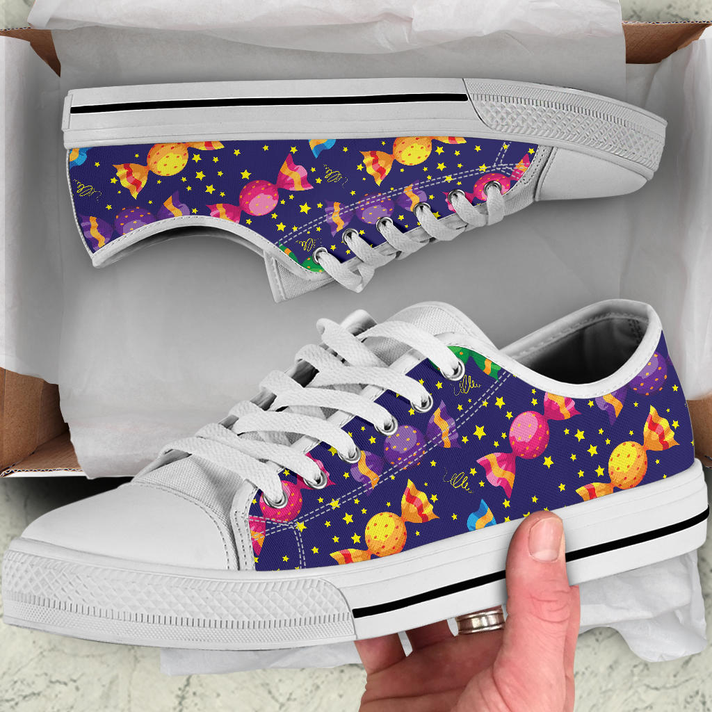 Candy Pattern Print Design CA06 White Bottom Low Top Shoes