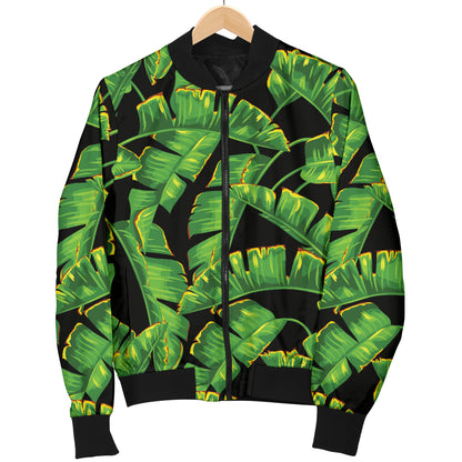 Banana Leaf Pattern Print Design 03 Women's Bomber Jacket
