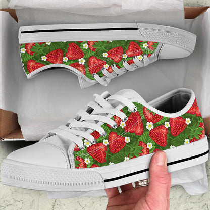 Strawberry Pattern Print Design SB05 White Bottom Low Top Shoes
